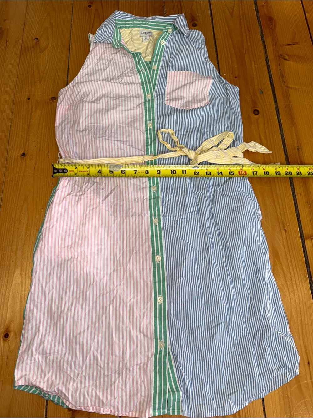 J. Crew Sleeveless Striped Shirt Dress in Pink, Blue & Yellow Size 6 - Picture 6 of 6